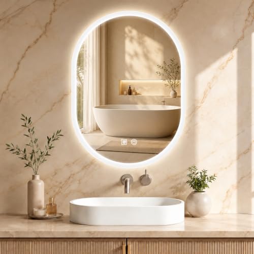 Image of ZOOVIVUM Bathroom Mirror with LED Lights Oval, 50*70cm LED Bathroom Mirror