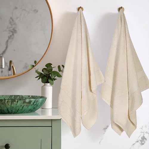 Superior Egyptian Cotton Pile Bath Towel Set of 2, Ultra Soft Luxury Towels, Thick Plush Essentials, Absorbent Heavyweight, Guest Bath, Hotel, Spa, Home Bathroom, Shower Basics, Cream