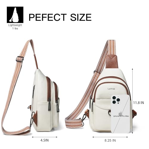 LATMAP 7L Sling Bag for Women Men Crossbody Belt Bag Small Travel Sling Backpack Anti Theft Chest Daypack Purse Faux Leather,Beige