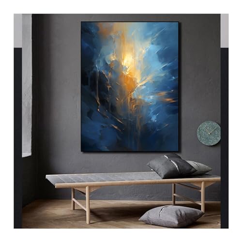 Toile d'art mural marbre bleu et or abstrait 65x85 cm pour salon contemporain