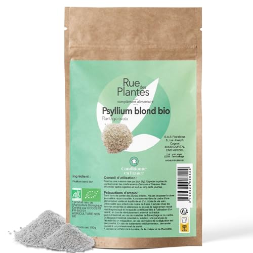 Psyllium Blond Bio Poudre 100 g – Source Naturelle de Fibres Solubles, Favorise la Digestion, le Transit et la Satiété pour un Confort Intestinal Optimal | Conditionnée en France, RUE DES PLANTES