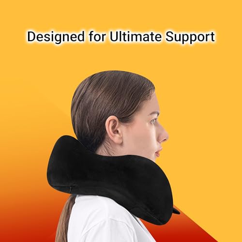 Image of Billebon Extra Soft Memory Foam Luxury Travel Neck Support Rest Pillow with Soft Washable & Removable Cover, Multipurpose Comfortable Travel Pillow for Airplane (Black with Eye MASK)