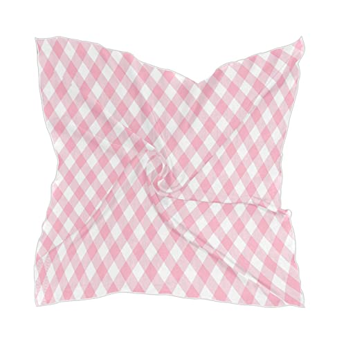 Kigai Square Scarf Pink Gingham Silk Feeling Bandanas for Women Scarves and Wraps Head Scarfs Neckerchief for Spring/Summer/Fall/Winter 23.6 Inch