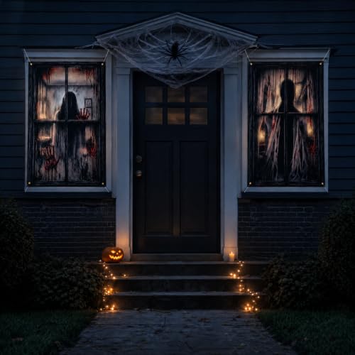 Ofrinxs Halloween Window Decorations, 2 Pcs Scary Door Cover Curtains - image 6