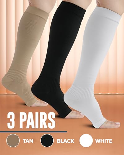 Image of Doctor's Select 3 Pairs Copper Toeless Compression Socks Women & Men - 20-30 mmHg Open Toe Compression Socks Knee High Women