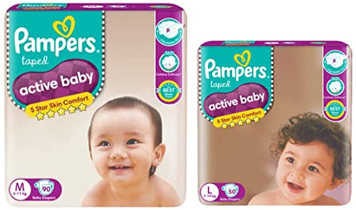 Image of Pampers Active Baby Diapers, Medium, 90 Count & Pampers Active Baby Diapers, Large, 50 Count