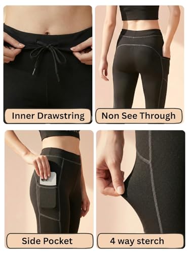 Image of BLINKIN Women's 3 /4 Gym Wear Tights for Women with Side Pockets : Perfect for Active Wear, Yoga & Workout - The Ultimate Gym Pants for Woman & Girls (015)