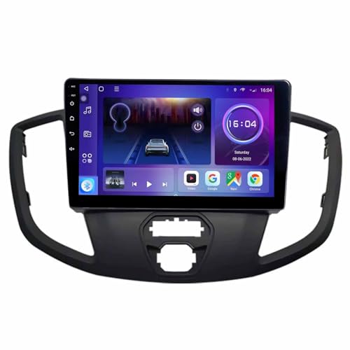 Android 14 Radio de Coche 9 Pulgadas Doble DIN para Ford Transit 2013-2018 con Carplay Cámara Trasera Micrófo GPS Navigation Bluetooth Controles del Volante(B,F4 (8+128G))