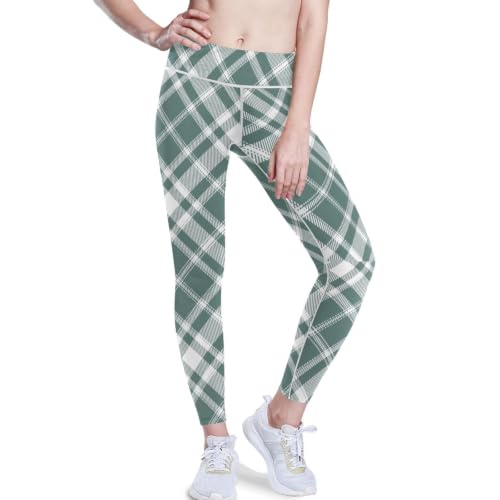 Leggings largos de yoga para mujer en diseño de tablero de ajedrez verde ideales para el gimnasio