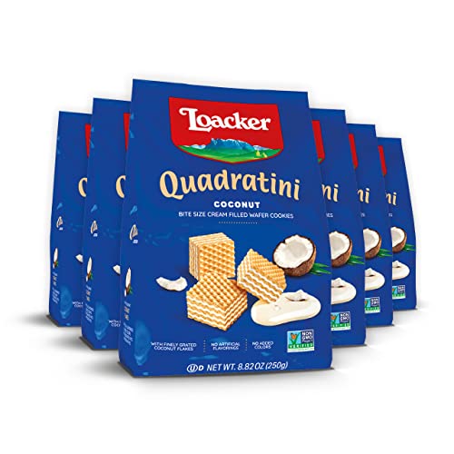 Image of Loacker Quadratini Coconut Wafer Cookies, 30% Less Sugar, Non-GMO, 6-Pack