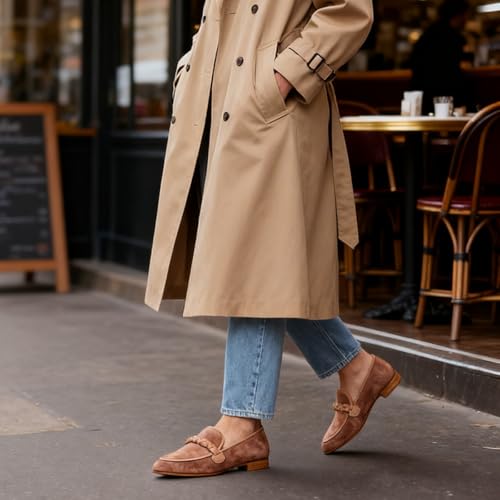 Image of MOOMMO Women Comfortable Suede Loafer Flats Round Closed Toe Slip On Penny Loafers Knitted Strap Oxford Loafer Shoes for Office Ladies Work Daily Casual Club Driver Flats Spring Elegant 4-11 M US