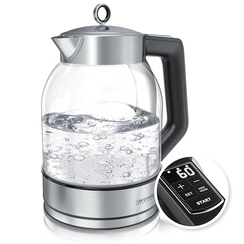 Arendo - Glas Wasserkocher mit Temperatureinstellung 40-100 Grad in 5er Schritten - 1,7 Liter - max. 2200 W - Teekocher mit Temperaturanzeige - Edelstahl - BPA-frei