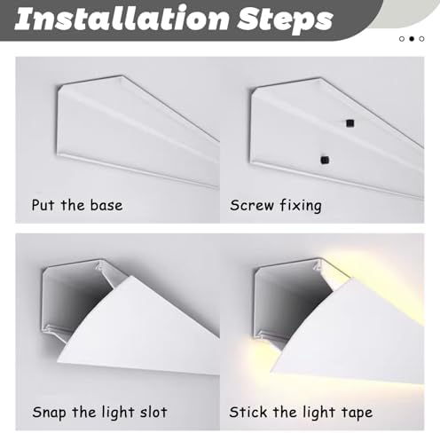 Crown Moulding LED Light Diffuser for Indirect Lighting - Baseboard, Wall Corner, Ceiling - Flexible Profile for Bedroom/Theater - Available in 1m, 2m, 3m (6ft)