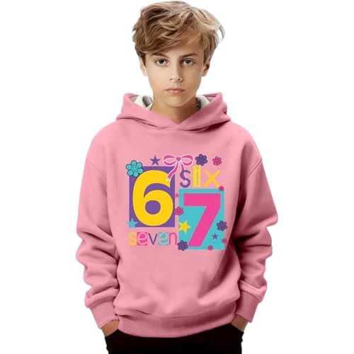 Sudadera con Capucha para niños y niñas, 67, Estampado de Seis Siete, Casual, Linda, con Capucha, Vintage, Y2K, Ropa de Calle para niños, Rosa, 12-13 años