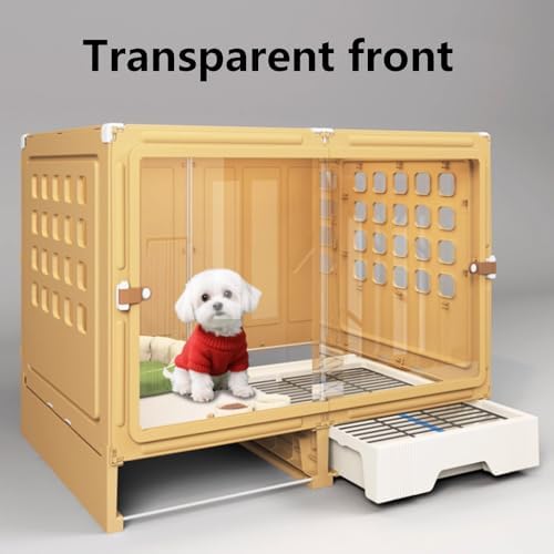Transparent Indoor Dog Crate with Toilet Area, Sliding Door Small Puppy House, 45cm Elevated Pet Villa for Small Dogs & Puppies (81x47x54cm)