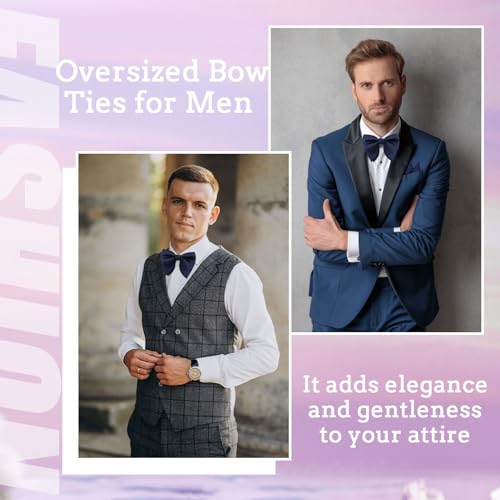 Image of Oversized Bow Ties for Men, Pre-Tied Bow Tie and Handkerchief with Pocket Square Holder Set for Wedding Party Daily