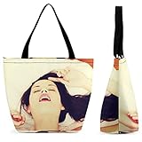 RODHAMON Canvas Tote Zipper Shopping Bag Face closeup of a pleased beautiful woman during morning sex in bed travel, shopping, work, gift diy 28.5X32.5cm