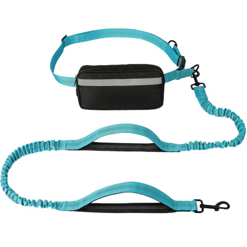 vsshe Joggingleine Hunde, Freihandleinen Hundeleine mit Verstellbarem Hüftgurt, Reflektierende Elastische Bauchgurt Hundeleine mit Dual Griffe für Spazieren Wandern Joggen(für alle Hunderassen) Blau