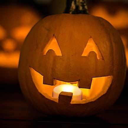 Miniatura 5 de Paquete de 8 faroles de calabaza de Halloween, funciona con pilas, luces LED de calabaza con control remoto y temporizador, velas LED sin llama y