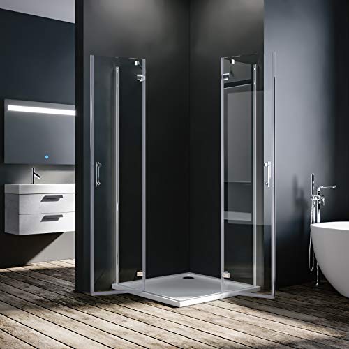 SONNI Duschkabine 90x90 cm Eckeinstieg 195cm Höhe mit Pendeltüren aus 6 mm NANO-Glas Duschkabine Scharniertür Duschabtrennung Eckeinstieg