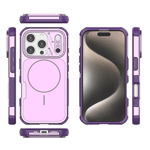 Pełna osłona zawiasu Magnetyczne etui do iPhone'a 16 Pro 6,3 cala, wbudowane mocne magnesy, wojskowe testy upadku, smukłe, odporne na wstrząsy etui ochronne na telefon Ochronne etui na telefon(Pembe)