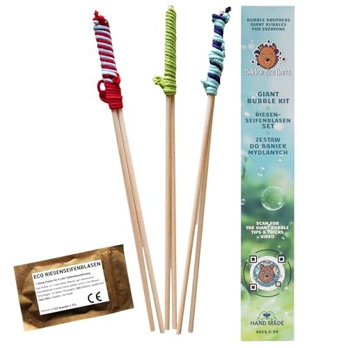 Bubble Brothers Riesenseifenblasen Set 3 Seifenblasenstäbe und 5L Seifenblasenflüssigkeit Seifenblasen für Kinder 3 Stile 50cm lang Seifenblasen groß Seifenblasenflüssigkeit mit Stab