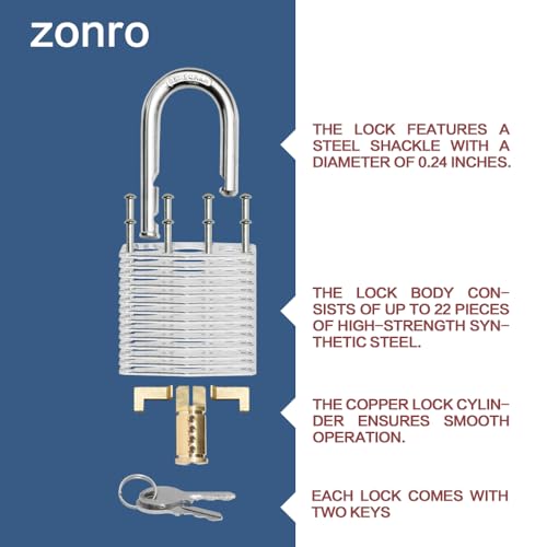 Image of ZonRo Locks Laminated Steel Keyed Padlocks,Keyed Alike Locks, 1-9 /16 inch Wide,Normal Shackle Padlocks, Pack of 6,Blue Hoop, for Hasp Latch, Sheds, Fences, Storage Locker, School, Gym