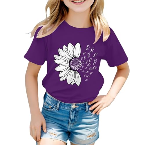 Girls Summer Short Sleeve Tops Sunflower Graphic Tees Shirts for Teen Casual Trendy Multicolour Tshirt Blouses