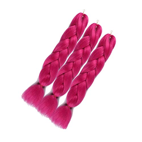 Wome Jumbo Braiding Hair Extension 3Pcs/Lot Crochet Braids Hair 100G/Pc Pure Color Synthetic Crochet Braids Hair Extension (24Inch,Rosy) #TOP5