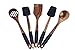 TOOKSA- Premium 5 Piece Acacia Multi-Toned Light and Dark Wooden Spoon, Turner and Spatula Utensil Set with Silicone, Rubber, Non-Slip Handles (Black)