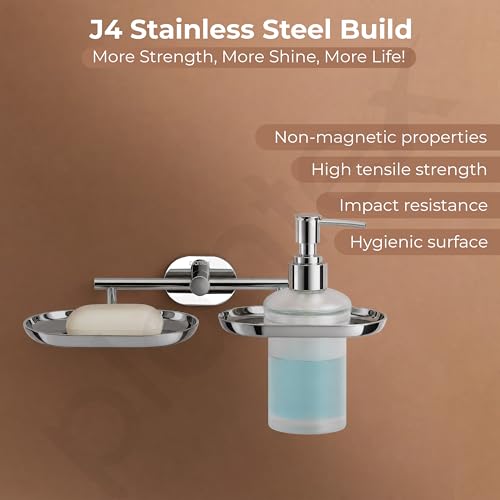 Image of Plantex J4 Stainless Steel Soap Dish with Liquid Dispenser /Soap Stand for Bathroom Wall Mount /Shampoo Dispenser /Bathroom Accessories (Chrome Finish) Onix