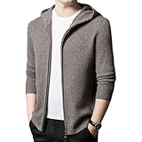 Pull à Capuche zippé 100% Cachemire pour Homme – Gilet en Tricot avec Fermeture éclair intégrale, Veste en Cachemire
