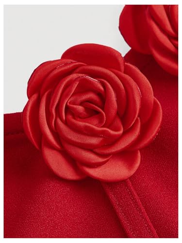 GORGLITTER Women's Corset Midi Dress Flower Applique Strapless Wedding Guest Cocktail Split Bodycon Floral Dresses3