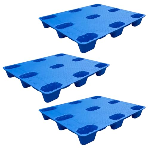 Heavy Duty Storage Plastic Pallets for Outdoor & Industrial Use, 3-Pack 48x40 Inch, 3300lb Dynamic & 6600lb Static Load Capacity, Blue