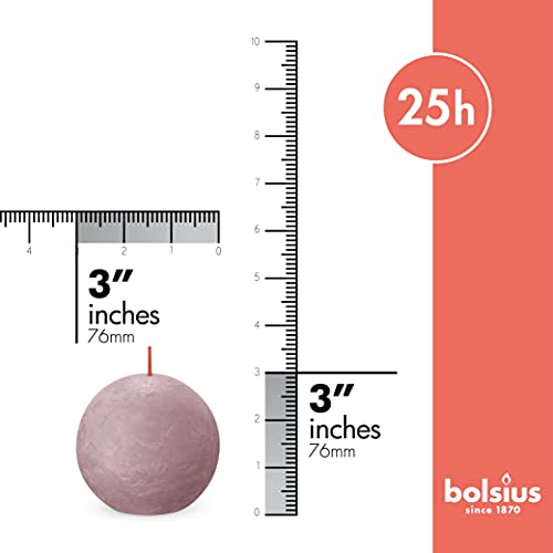 Bolsius 3 Pack Ash Rose Rustic Ball Pillar Candles - 3 Inch - Premium European Quality - Natural Eco-Friendly Plant-Based Wax - Unscented Dripless Smokeless 25 Hour Party Décor And Wedding Candles #TOP1