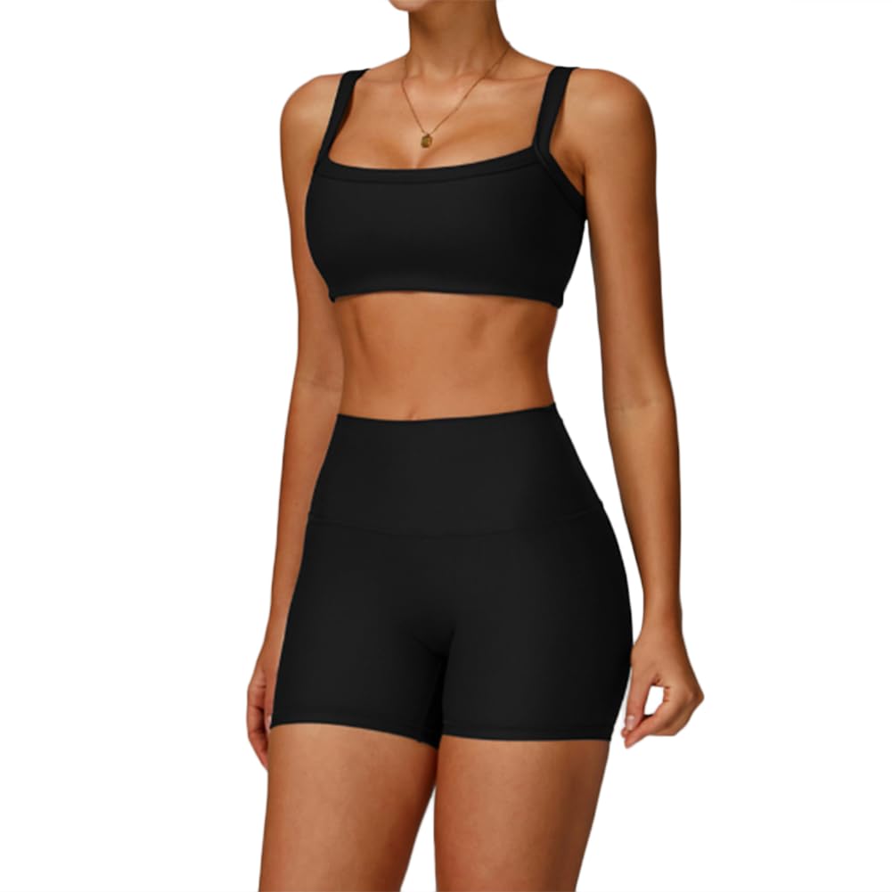 XYFfybhsd Women's Stretch Yoga Set Sexy Tank Top Tight Fit Beautiful Back High Waist Butt Lifting Leggings Gym Outdoor Activewear (Size:S,Color:Black 2)