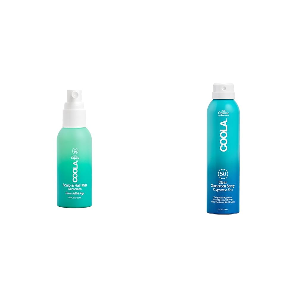 COOLA Organic Sunscreen Bundle SPF 30 Scalp Hair Mist 2 Fl Oz SPF 50 Body Spray 6 Fl