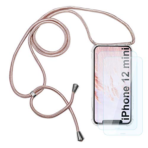 IEMY Funda con Cuerda para iPhone 12 Mini + 2PCS Protector Pantalla Cover