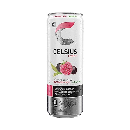 Image of CELSIUS Raspberry Acai Green Tea, Functional Essential Energy Drink 12 Fl Oz (Pack of 24)
