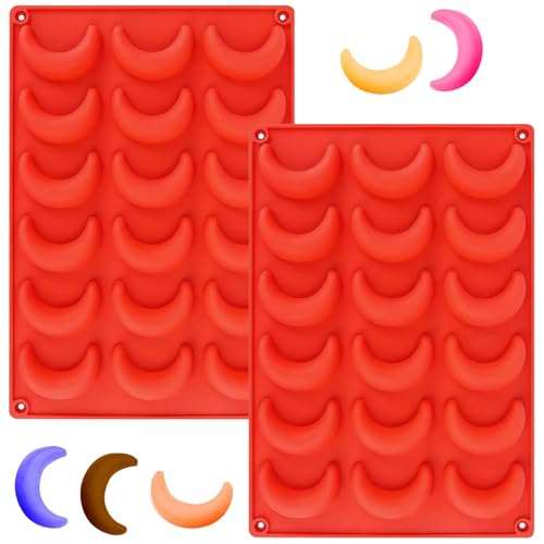YXHZVON Lot de 2 Moules en Silicone pour 3D Croissants à la Vanille, 18 Mini Cavités Forme de Lune, Moule à Chocolat Moon Vanilla pour Chocolats et Biscuits (Rouge)