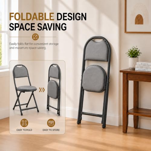 FURNIMAX Foldable Chairs for Home with Cushion Seat & Back, Folding Chair for Study, Work & Guests, Portable Steel Folding Chair, Space Saving Multipurpose Chair, Grey - Image 6