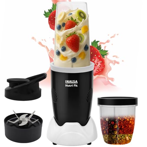 Image of INALSA Blender Mixer Grinder|500W Copper Motor|2 Jars with Travel Lid|3-in-1 Function: Mixing,Blending & Grinding|Blenders for Smoothies,Spices,Chutney,Milk Shakes & Dry Fruit|2 Yr Warranty,Nutri Fit