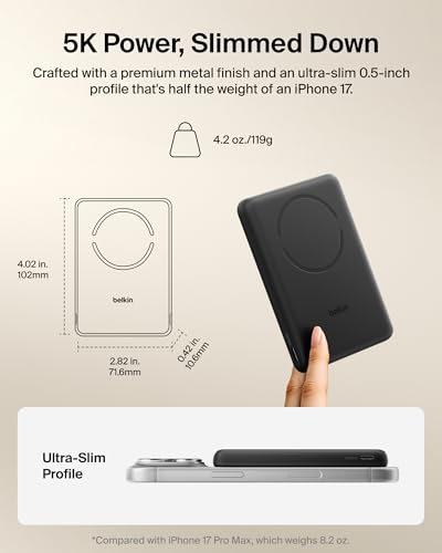 Belkin 5K 7.5W Ultra Slim Portable Power Bank, Supports MagSafe Accessories - image 4