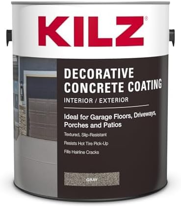 KILZ Decorative Concrete Coating, Slip-Resistant Gray Paint with Stone-Like Speckled Finish, Interior/Exterior Use on Garages, Patios, Driveways, Pool Decks & Walkways, 1 Gallon