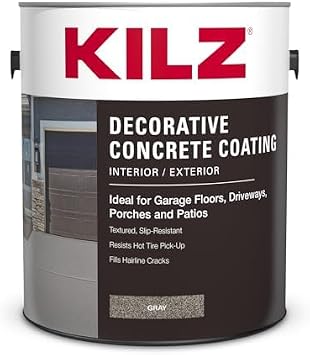 KILZ Decorative Concrete Coating, Slip-Resistant Gray Paint with Stone-Like Speckled Finish, Interior/Exterior Use on Garages, Patios, Driveways, Pool Decks & Walkways, 1 Gallon
