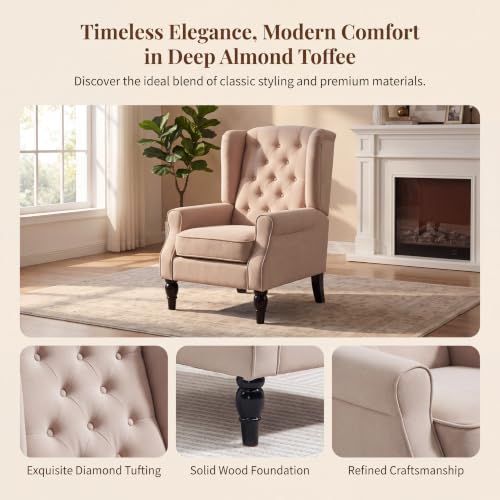 Image of Tufted Wingback Accent Manual Single Lounge Recliner Chair, Beige
