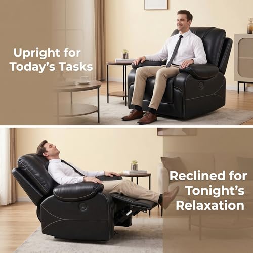 Image of Power Reclining Chair, Single Electric Recliner Furniture with USB Charging Port, Breathable PU Leather Recliners for Home Theater Seating, Living Room, Apartment, Black