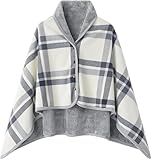 Krorifiu Fleece Wearable Blanket,Office Blankets Desk Chair Wrap Shawl Poncho Throw,Comfy Warm Lap Bed Sofa Travel Cape Cover (01grey White)