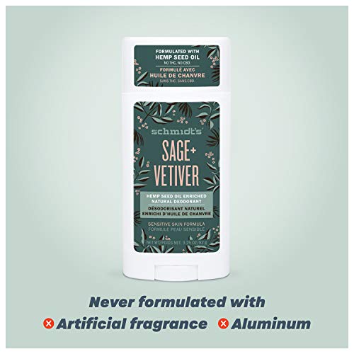 Schmidt's Aluminum Free Sensitive Skin Natural Deodorant With Hemp Seed Oil For 24 Hour Odor Protection And Freshness, Sage + Vetiver Vegan, Certified Cruelty Free, 3.25 Ounce (Pack Of 3) #TOP3
