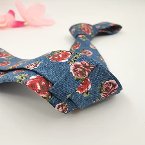 Image of Mantieqingway Men Skinny Tie Cotton Floral Necktie for Wedding Groomsmen Tie